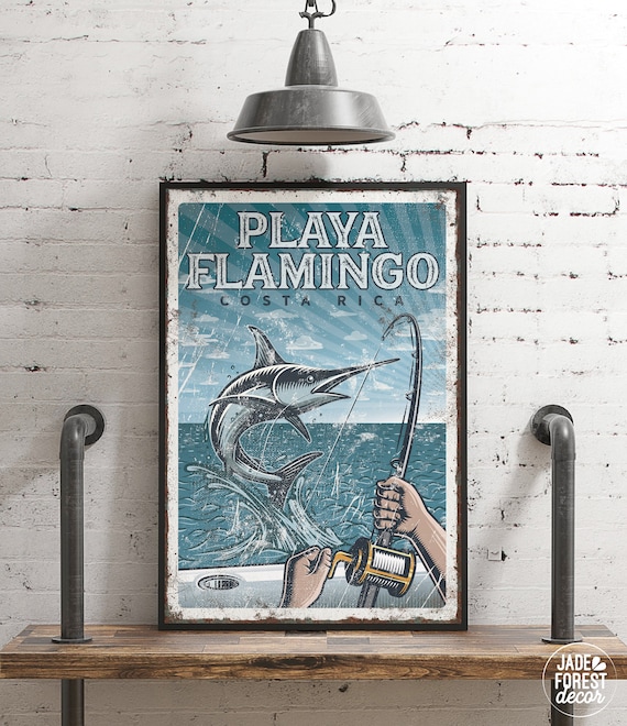 Custom Blue Fishing Poster Personalized Marlin Fishing Art Print, Playa  Flamingo Vintage Sign for Beach House Decor vpf 
