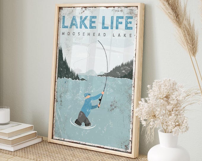 Lake House Decor, Fishing Gift, Personalized Decor, Cerulean Lake Life Sign, Rustic Cabin Wall Art, Perfect Retirement Present {vpl}