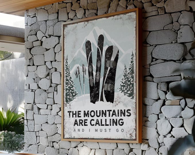 Vintage Ski Poster - Black Mountain Cabin Wall Decor