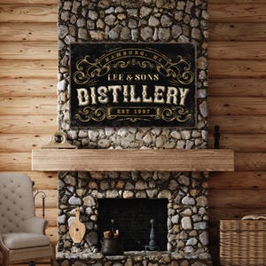 Custom Distillery Sign Canvas, Basement Bar Wall Decor, Bourbon Whiskey Bar Sign, Personalized Bar Sign Large, Bar Gift for Him, Man Cave