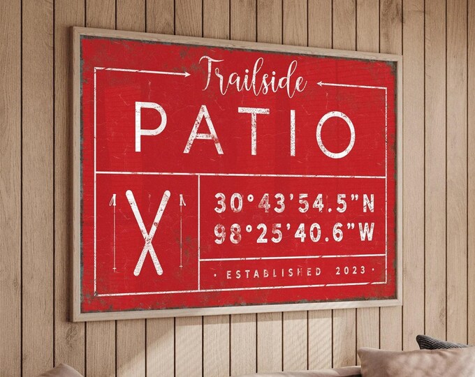 Personalized Trailside Patio Sign: Family Name, GPS Coordinates
