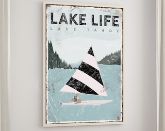 Personalized Lake Sign: Rustic Sailing Decor - Aluminum or Canvas