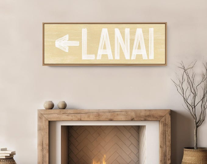 Lanai Sign in Warm Sand Yellow, Boho Arrow Wall Decor, Multiple Sizes for Patio and Sunroom