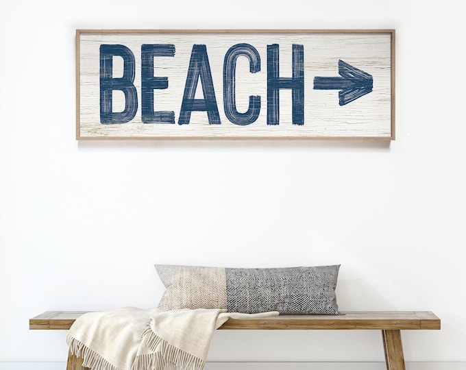 Vintage Beach House Sign: Nautical Arrow, Navy Blue Rustic Decor