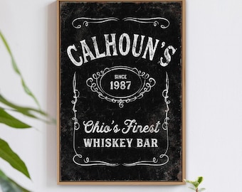 aged WHISKEY LABEL sign > vintage print for whiskey bar decor, large framed bar sign, custom farmhouse gift for him