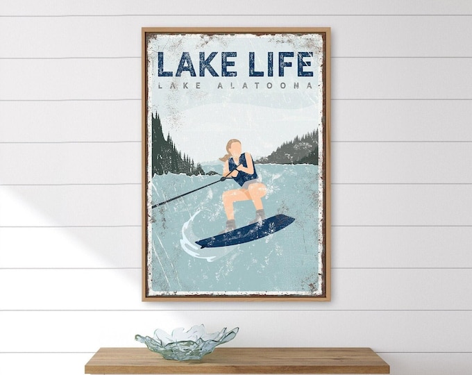 Lake Life Wall Art: Vintage Nautical Wakeboarding Sign (Customizable)