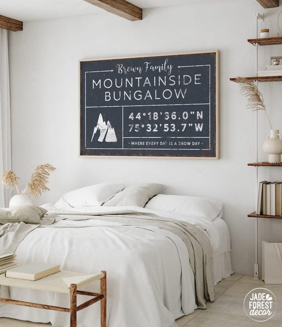 Family Name Sign, Rustic Last Name, Custom Coordinates, Vintage Ski Lodge Canvas, Personalized Winter Wall Art, Ski Mountain Decor {gdb}