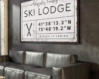 Ski Mountain Wall Art: Personalized Canvas Sign (Custom Coordinates)