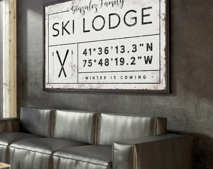 Ski Mountain Wall Art: Personalized Canvas Sign (Custom Coordinates)