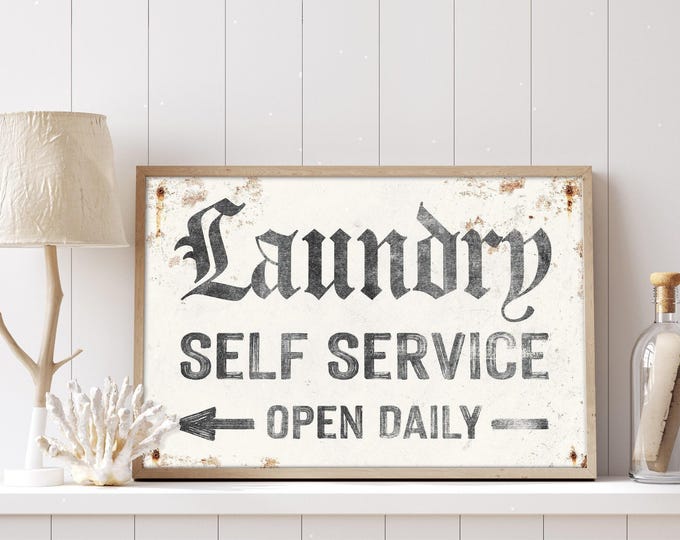 Vintage Laundry Sign: Rustic White Arrow Wall Art