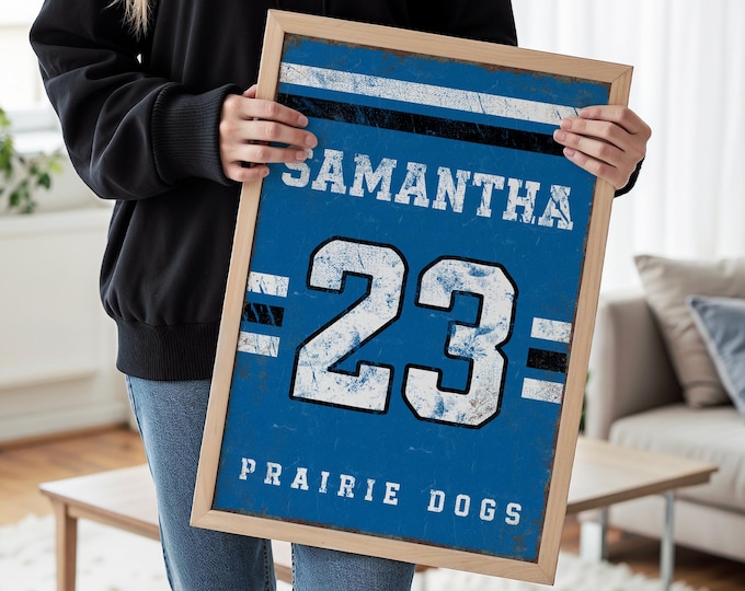Custom Vintage Sports Sign: Blue and White for Kids’ Room Gift