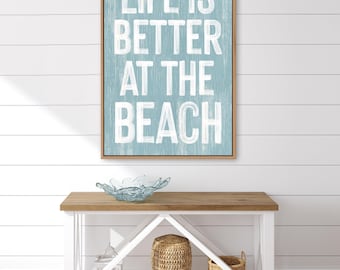 Beach House Wall Art: Light Blue Distressed Wood - Rustic Decor