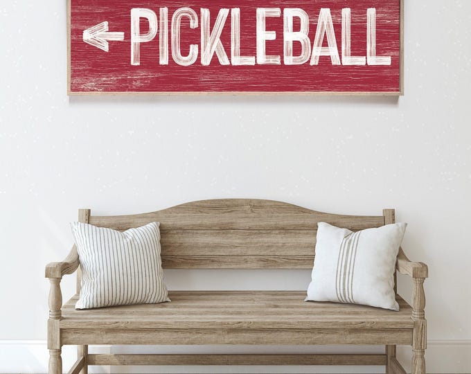 Pickleball Wall Sign: Rustic Red Wood Arrow - Customizable Colors