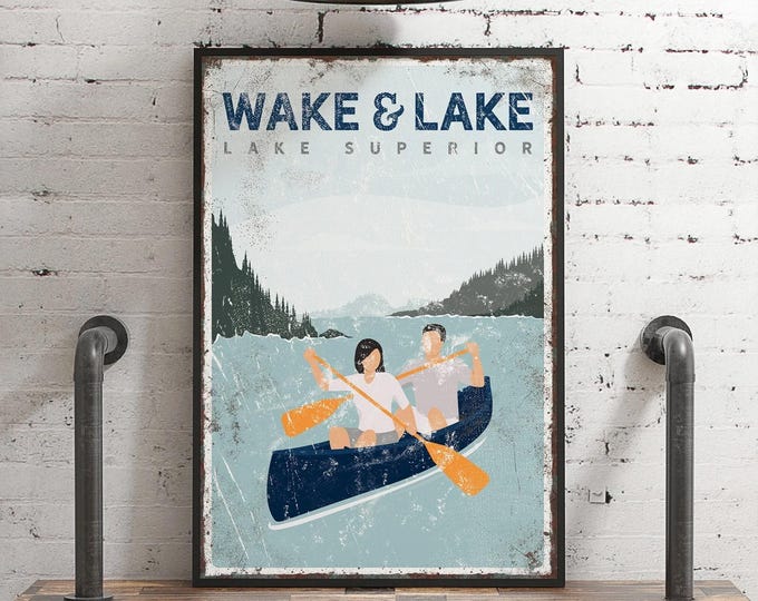 Lake House Wall Art: Rustic Couple Canoe Sign - Personalized Text