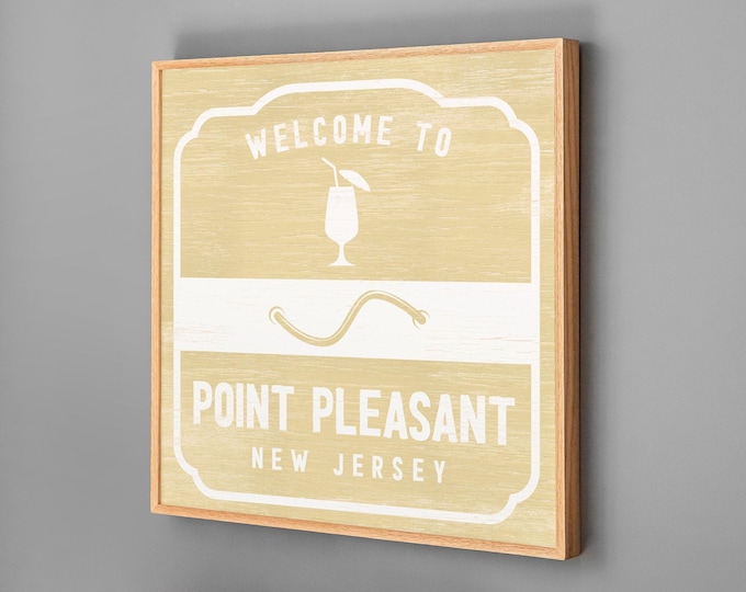 Welcome Sign Beach Badge Print, Personalized Town and State Wall Art, Sand Khaki Coastal Decor