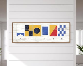 Personalized Nautical Flags Sign - Rustic Lake House Wall Art