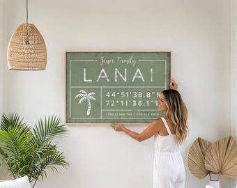 Lanai Sign: Custom Family Name and GPS Coordinates (Canvas or Aluminum)