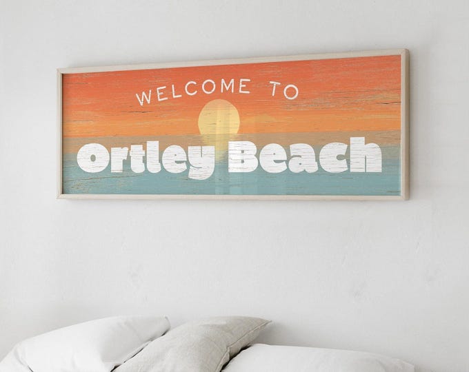 Beach House Welcome Sign, Custom Town Name (Canvas or Printable)
