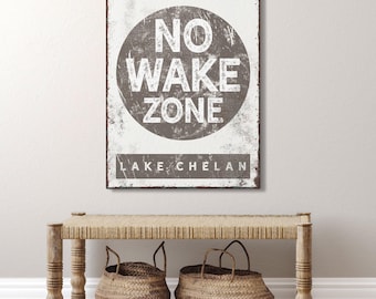 Rustic Lakehouse No Wake Zone Sign, Vintage Style (Custom Lake Name)