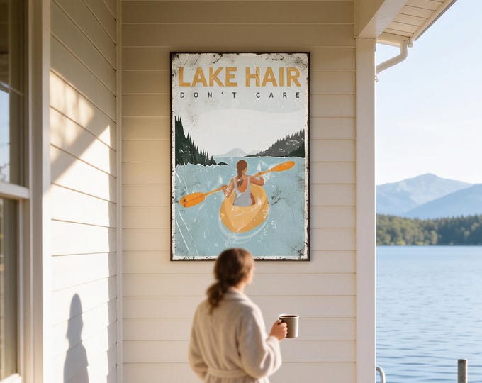 Lake House Wall Art: Custom Kayak Sign - Yellow, Rustic Decor