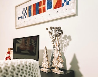 Custom Nautical Flags Sign, Sailing Flag Decor, Lake Decor Sign, Beach House Gift, Personalized Office Wall Art, Rustic Wood Frame