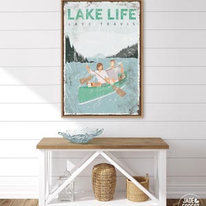 personalized LAKE LIFE sign, canoe couple with two dogs, gift for shih tzu lovers, lake travis sign, unique lake house gift {vpl}