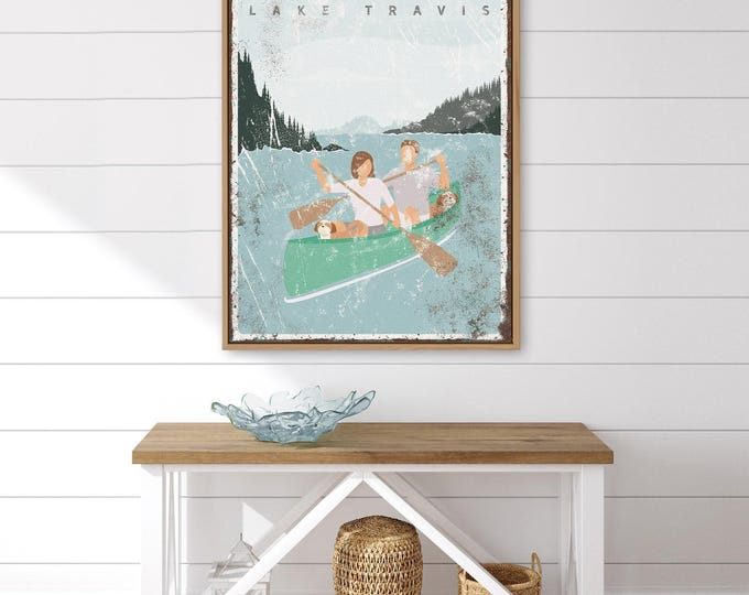 personalized LAKE LIFE sign, canoe couple with two dogs, gift for shih tzu lovers, lake travis sign, unique lake house gift {vpl}