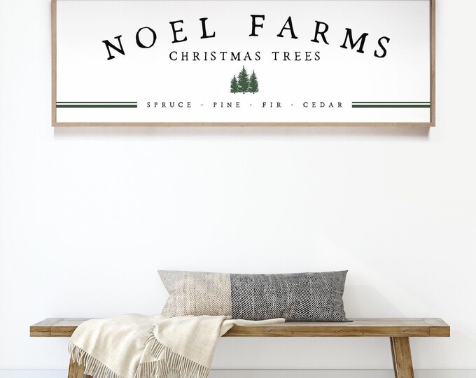 Christmas Tree Farm Sign Custom Family Name Green White Black Decor
