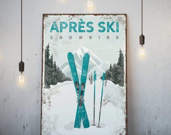 Apres Ski Canvas Print, Vintage Mountain Decor (Custom Text Option)