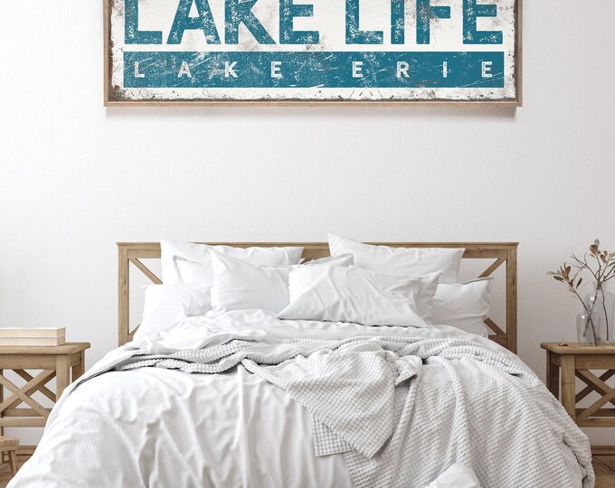 Lake Life Wall Sign: Teal Rustic Canvas - Custom Sizes Available