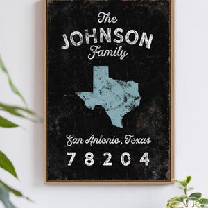 Custom light blue sign with Texas silhouette, personalized family name print