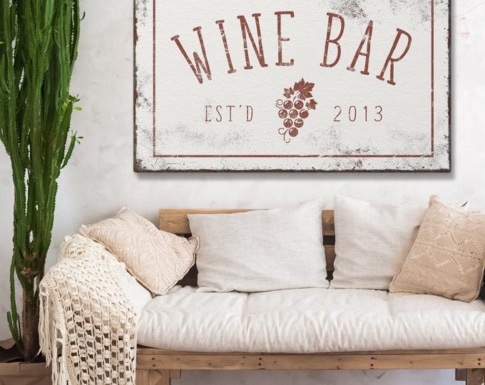 Wine Bar Wall Sign: Personalized Vintage Style - Framed Canvas