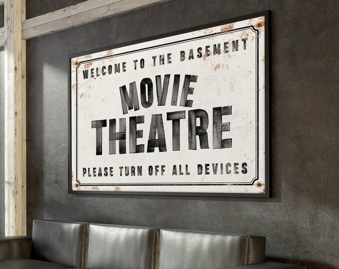 Vintage Movie Theatre Sign: Custom Text Canvas (Framed or Unframed)