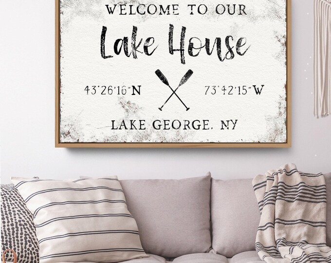 Vintage Lake House Canvas - Latitude Longitude with Boating Theme