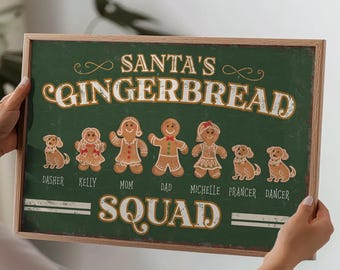 Custom Gingerbread Family Sign, Gingerbread Family with Pets, Pick up to 8 Gingerbread Family Members, Gift for Large Family, Gift for Mom