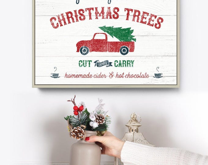 Christmas Mantle Sign, Personalized Farm Fresh Trees on a Red Pickup, Cut and Carry Cider Art
