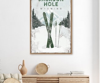 Skiing Gift For Him, Mountain Wall Art, Personalized Gift, Vintage Jackson Hole Poster, Ski Cabin Decor, Custom Winter Sports Print {vps}