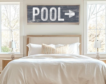 Art For Pool, Directional Pool Arrow Wall Art, Black Weathered Wide