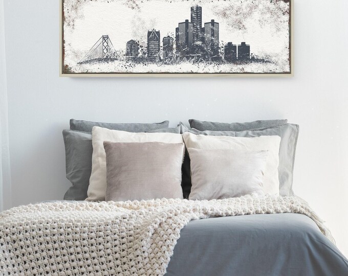 Skyline Wall Art: Detroit Hale Navy - Custom Framed Canvas