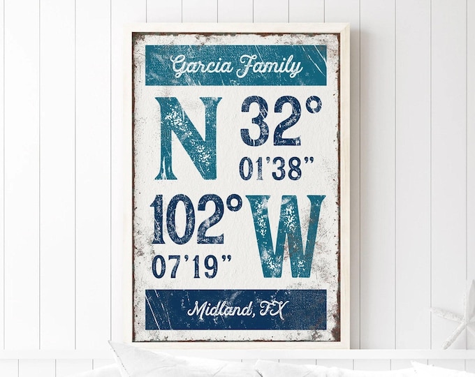 Navy Blue Coordinates Wall Sign - Custom Latitude and Longitude