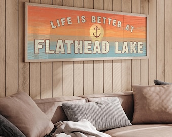 Welcome Sign Lake House, Flathead Sunset Anchor Wall Art, Custom Lake Name Decor