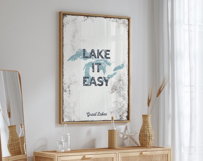 Custom Lake Wall Sign: Vintage Tide Blue - Aluminum or Canvas