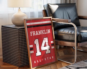 Sports Wall Art: Vintage Red Basketball Sign - Custom Name Jersey Style
