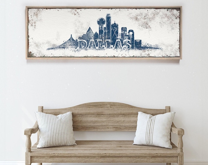 Texas Wall Art Print: Dallas Skyline in Navy Blue - Custom Canvas