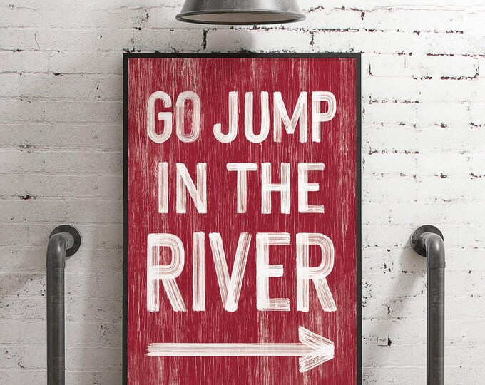 Vintage River Sign: Red Arrow, Rustic Farmhouse Wall Decor