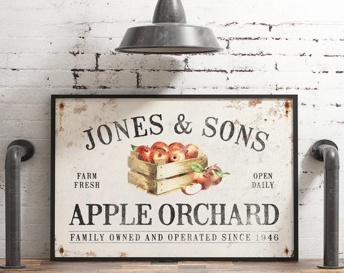 Personalized Apple Orchard Sign - Rustic Vintage Fall Wall Art