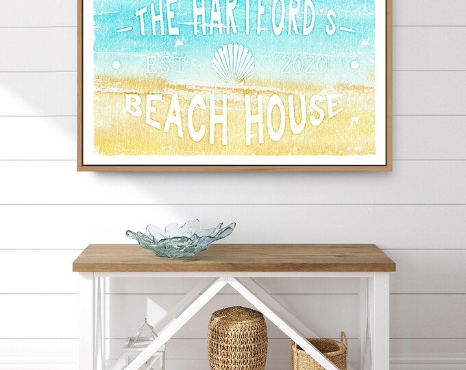 Personalized Beach House Sign: Watercolor, Weathered Canvas