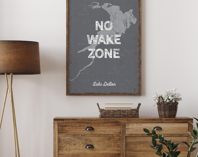 No Wake Zone Lake Sign: Vintage Style Canvas, Customizable
