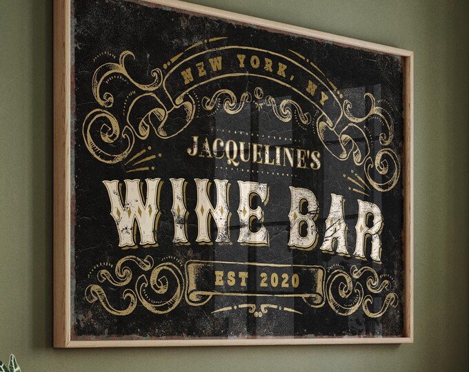 Custom Wine Bar Sign: Modern Rustic Style - Personalized Wood Frame