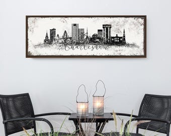 Charleston Skyline Wall Art: Black and White Farmhouse Decor
